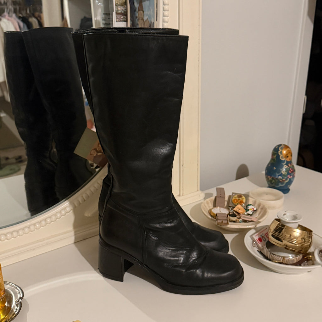 Hush Puppies Vintage Inspired Black Knee High Boots | Minimalist Riding Boots | Equestrian Style | Quiet Luxury Wardrobe Staple