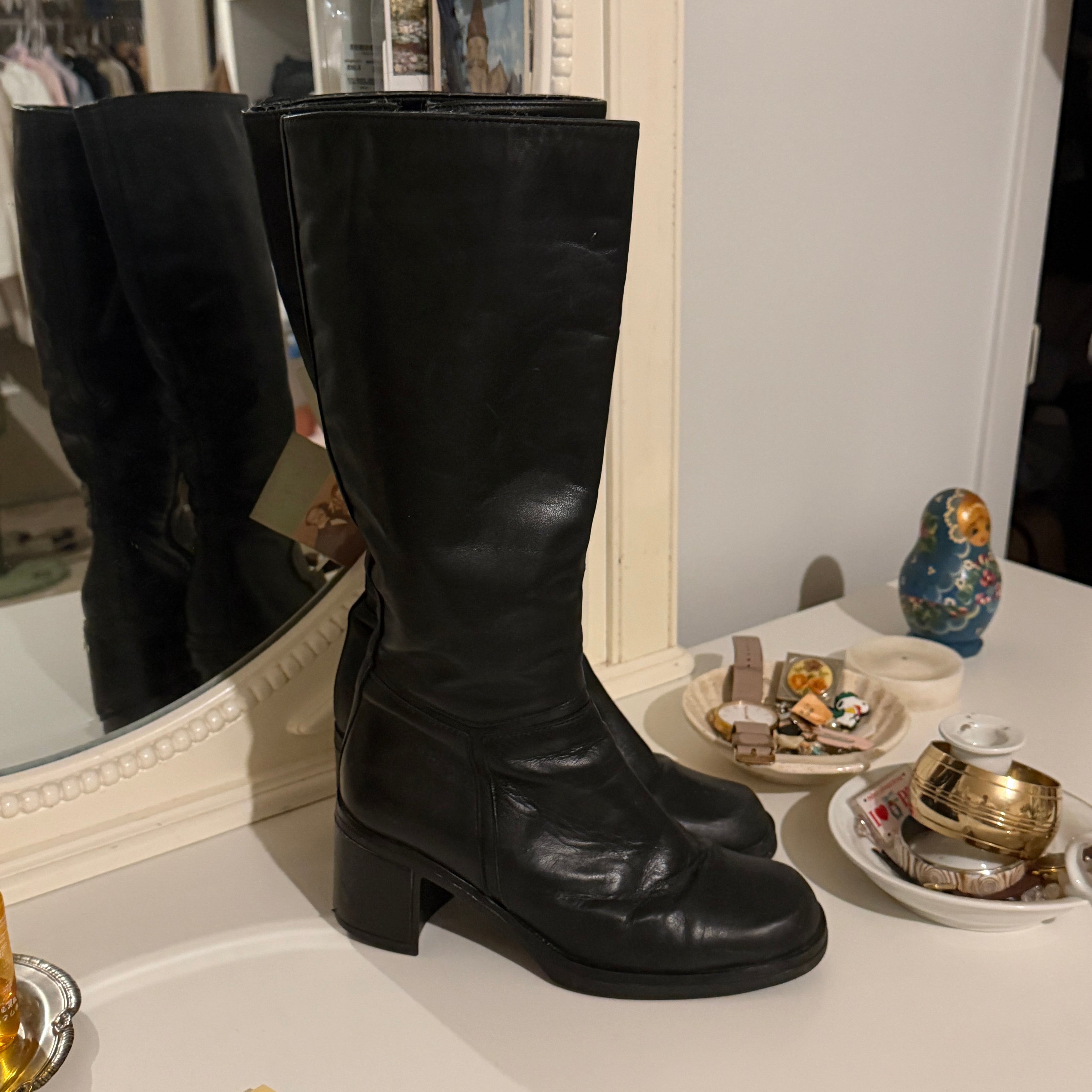 Hush Puppies Vintage Inspired Black Knee High Boots | Minimalist Riding Boots | Equestrian Style | Quiet Luxury Wardrobe Staple
