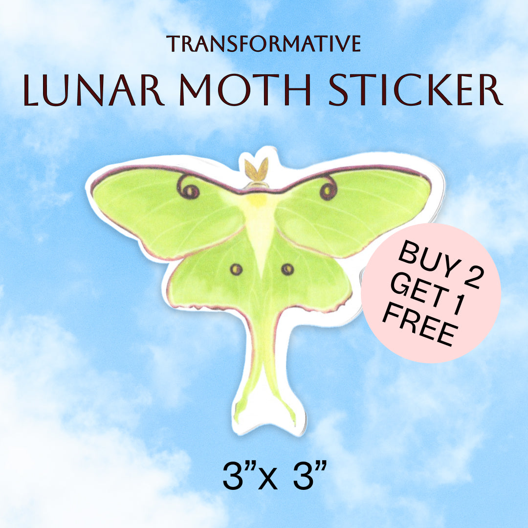 Lunar Moth hand-drawn digital illustration sticker. 3” x 3.28”. Lettermail *untracked