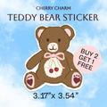 Bittersweet Bear Sticker – Vintage Teddy Bear with Cherry Charm, Cute Nostalgic Art. 3.17" x 3.54". Lettermail *untracked