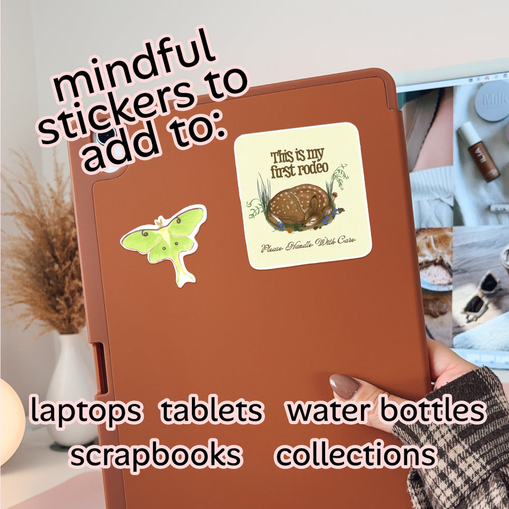 Deer Rodeo  – Rectangle Deer Illustration Quote sticker. 3.75” x 4”. Lettermail *untracked